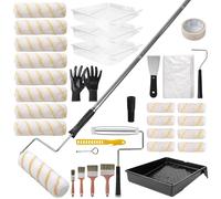 SOUTHGATE 33PCS Paint Roller Set with 4-Section Pole, 9'' Roller Trays, Heavy-Duty Handles, Microfiber Paint Rollers, Brushes, Drop Cloth, House Painting Tools for Walls, Ceilings & Home Renovation