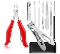 SOUTHMAN Toenail Clippers for Thick & Ingrown Nails Toenail Clippers Kits Stainless Steel Super Sharp Curved Blade Grooming Nail Tool for Man & Women 9Pcs Nail Clippers (Red)