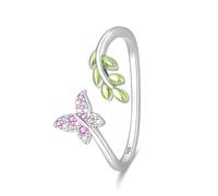 SOUTHPLUS Ring Silver 925 Ladies Adjustable - Shells, Starfish, Butterfly, Bees, Star Moon Motifs - Multi-Colour Blue Silver - Jewellery for Women Girls, Gift, One Size, Silver, Cubic Zirconia