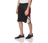 Southpole Men's Athletic Gym Basketball Mesh Shorts with Pockets, Inseam 12", Quick Dry, Breathable, Black/Red, Large