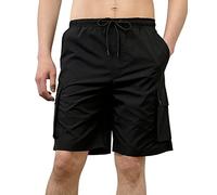 Southpole Men's Slim Fit Quick Dry Water Resistant Cargo Shorts, Inseam 9", Black, Large