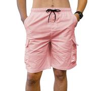 Southpole Men's Tech Woven Nylon Cargo Shorts, Quick Dry, Lightweight, Adjustable Waist, Pink, XL