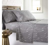 Southshore Fine Living, Inc. 4-Piece Botanical Sheets Set, 15 Inch Deep Pocket King Size Sheet Sets, Easy Care Microfiber Bedsheets, Leaf Printed Sheet Set King Size - Modern Foliage White on Grey