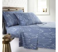 Southshore Fine Living, Inc. 4-Piece Botanical Sheets Set, 15 Inch Deep Pocket King Size Sheet Sets, Easy Care Microfiber Bedsheets, Leaf Printed Sheet Set King Size - Modern Foliage White on Blue