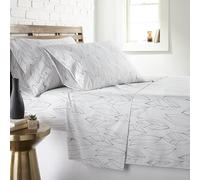 Southshore Fine Living, Inc. 4-Piece Botanical Sheets Set, 15 Inch Deep Pocket Queen Size Sheet Sets, Easy Care Microfiber Bedsheets, Leaf Printed Sheet Set Queen Size - Modern Foliage Grey on White