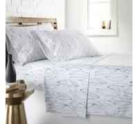 Southshore Fine Living, Inc. 4-Piece Botanical Sheets Set, 15 Inch Deep Pocket Queen Size Sheet Sets, Easy Care Microfiber Bedsheets, Leaf Printed Sheet Set Queen Size - Modern Foliage Blue on White