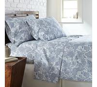 Southshore Fine Living, Inc. 4 Piece Paisley Cal King Sheet Set, 15 Inch Deep Pocket California King Sheets, Wrinkle Free Soft Microfiber Fade Resistant Bedding Cottagecore Paisley-White w/Blue