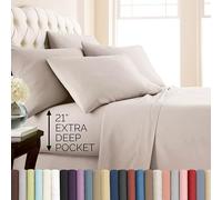 Southshore Fine Living, Inc. 6-Piece Set King Sheets Deep Pocket, Ultra-Soft Microfiber Bed Sheets with 21" Deep Fitted Sheet King, Oversize Flat Sheet, 4 King Pillowcases, Bone