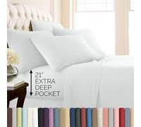 Southshore Fine Living, Inc. 6-Piece White Sheets, Queen Size Set, 21-Inch Deep Pocket Queen Sheets Set with Deep Pocket Fitted Sheet, Oversized Flat Sheet, 4 Standard Pillowcases, White