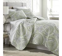 Southshore Fine Living, Inc. Boho King Quilt Set, Lightweight Coverlet, Summer Bedspread, 3-Piece Set Paisley Quilt with Two Matching Pillow Shams, Motel Bedspread, California King Quilts, Green