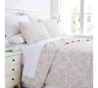 Southshore Fine Living, Inc. Enchantment Collection Oversized Quilts For King Bed, Paisley Quilted Bedspread, Victorian Print Bedding Set, Cal/King Quilt & Matching Quilted Pillow Shams, Coral Paisley
