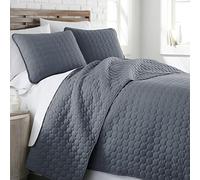 Southshore Fine Living, Inc. Full/Queen Quilt Bedding Set with 2 Quilted Pillow Shams, Circle Stitched Full Size Bedspread, Lightweight Blue Quilt Coverlet Queen Size, Steel Blue
