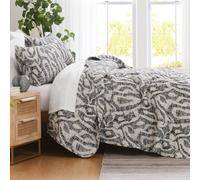 Southshore Fine Living, Inc. Khari Oversized Bedding Quilt Twin XL Coverlet with Matching Pillow Sham, Indian Hand Printed Tapestry Style, All Season Quilt Coverlet, Twin Size Bedspread, Slate Grey