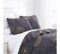 Southshore Fine Living, Inc. Midnight Floral Collection, Premium Bedding Set, Twin Coverlet Set for All Seasons, Oversized Quilt with 1 Quilted Pillow Sham, Lightweight Coverlet, Twin/XL Quilts, Black