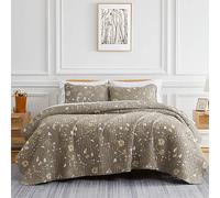 Southshore Fine Living, Inc. Oversized Bedding Quilt, Lightweight Quilt Set, Floral Bedspread, Twin XL Coverlet 2-Piece Set with One Matching Quilted Pillow Sham, Twin/XL Quilts, Olive Brown