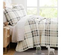 Southshore Fine Living, Inc. Oversized Microfiber Quilt Bedding Set, Twin XL Coverlet with Matching Quilted Pillow Sham, Plaid Bedspread, All Season Quilt, Lightweight Twin XL Quilts, Tofu Cream Plaid