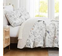 Southshore Fine Living, Inc. Oversized Quilt Bedding Set, 2-Piece Twin XL Coverlet with Matching Pillow Sham, Bayberry Print Coverlet, All Season Quilt Bedspread, Lightweight Twin XL Quilts, Ivory