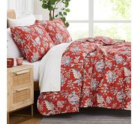 Southshore Fine Living, Inc. Oversized Quilt Bedding Set, 2-Piece Twin XL Coverlet with Matching Sham, Jacobean Willow Floral Coverlet, All Season Quilt Bedspread, Lightweight Twin Quilts, Red