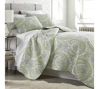 Southshore Fine Living, Inc. Paisley Quilt Bedding Set, Green Quilt Queen Size, Boho Bedspread Full Size, Farmhouse Bedding 3-Piece Set with Two Matching Quilted Pillow Shams, Motel Bedspread, Green