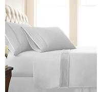 Southshore Fine Living, Inc. Pleated Hem, 4-Piece, 21 Inch Extra Deep Pocket King Sheet Set, White King Sheets Deep Pocket and Pillow Cases with Decorative Hem, Embroidered Sheet Set, Bright White