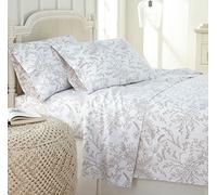Southshore Fine Living, Inc. Shabby Chic Luxury Bedding 4 Piece White Floral Sheets Queen, 15 Inch Deep Pocket Sheets, Pet Hair Resistant Bedding Ultra Soft Microfiber-Winter Brush White, Sand Flowers
