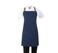 Southside Short Length X-Cross Back Bib Apron Denim Blue with Tan Ties