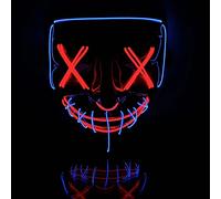 SOUTHSKY LED Mask,Black Horror Full Face,2 Color Neon Light Glowing,PVC Material,for Halloween Festival Carnival Rave Costume Cosplay (Blue+Red)