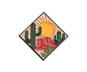 Southwest Desert Cactus Enamel Pin Badge Sun Cacti Landscape Design Metal Lapel Pin For Jackets Bags Hats Clothing Accessories 2.1cm x 2.1cm