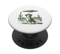 Southwest Dog in Cowboy Hat with UFO Desert Landscape PopSockets Adhesive PopGrip