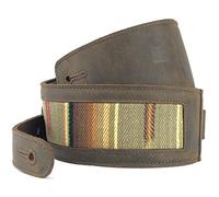 Southwest Inspired Full Grain Leather Guitar Strap - For Electric, Acoustic, and Bass Guitars - El Camino by Anthology Gear (2" Width, Whiskey Brown with Saddle Fabric)