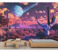 Southwest Mural Western Desert Wallpaper Fantasy Landscape Wall Mural Giant 3D Wallpaper Commercial Scale Coffee Shop Lounge Gallery (Non-self-Adhesive)