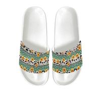 Southwest Native American Aztec Sunflower Cow Sandals Womens Slippers Slides Summer Beach Holiday House Shoes Indoor Outdoor Hotel Anti-slip Skid Slippers