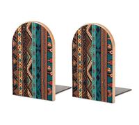 Southwest Native Art Patterns Bookend Wood Book End for Shelves Heavy Duty Non-Slip Wooden Bookend Support Universal Economy Bookends Fancy Modern Decorative Book Accessories 1 Pairs