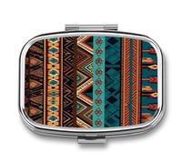 Southwest Native Art Patterns Pill Case Portable Medicine Organizer Compact Travel Pill Box Small Metal Medicine Box for Purse Pocket Pill Container Holder 2 Compartments Medication Holder