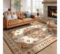 Southwest Tribal Geometric Area Rug 100x150cm, Boho Aztec Native Floor Mat | Star Warm Terracotta Teal American Style Rug Non-Slip, Low-Pile, Easy Care Carpet for Living Room Bedroom Cabin Farmhouse