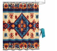Southwestern Aztec Shower Curtain for Bathroom, Native American Indian Geometric Ethnic Waterproof Cloth Fabric Bathroom Accessories Set with 12 Rust Proof Plastic Hooks, 66” x 72”