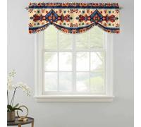 Southwestern Aztec Tie Up Valances Curtain, Native American Indian Geometric Ethnic Adjustable Rod Pocket Short Window Treatment Tie Up Curtains Valances for Kitchen Living Room Bathroom 60x18 Inches