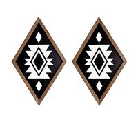 Southwestern Aztec Wall Decor, Native American Wood Wall Art Print Navajo Tribal Western Modern Boho For Home Living Room Bedroom Bohemian Geometric Diamond Frames Hanging Farmhouse Style Decorations