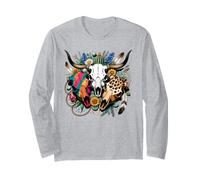 Southwestern Boho Bull Skulls Cactus Flowers Long Sleeve T-Shirt