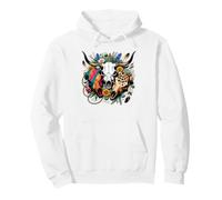 Southwestern Boho Bull Skulls Cactus Flowers Pullover Hoodie