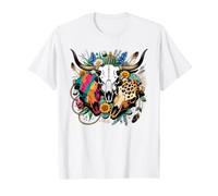 Southwestern Boho Bull Skulls Cactus Flowers T-Shirt