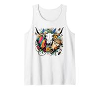 Southwestern Boho Bull Skulls Cactus Flowers Tank Top