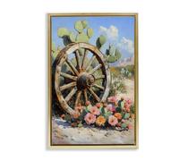 Southwestern Cactus Wagon Wheel, 16 x 24 Inch Canvas in Floater Frame | Stupell Industries · By Franklyn Gregory · Ready to hang · Great for living room or lounge · Made in USA