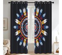 Southwestern Curtains 90 Drop 2 Panels Set, Feather Aztec Navajo Blackout Curtains for Bedroom Living Room, Thermal Eyelet Window Drapes, Home Decor W46 X L90 Inch X&-156