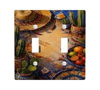 Southwestern Desert Still Life Cactus Double Light Switch Cover Plate | Southwestern Art, Straw Hat Motif, Mediterranean Tiles, Chili Pepper Accents, Rustic Kitchen Decor