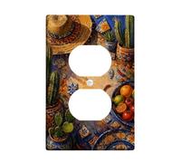 Southwestern Desert Still Life Cactus Duplex Outlet Covers Plate | Southwestern Art, Straw Hat Motif, Mediterranean Tiles, Chili Pepper Accents, Rustic Kitchen Decor
