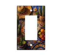 Southwestern Desert Still Life Cactus Single Rocker Light Switch Cover | Southwestern Art, Straw Hat Motif, Mediterranean Tiles, Chili Pepper Accents, Rustic Kitchen Decor