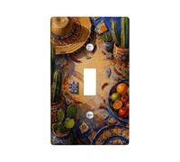 Southwestern Desert Still Life Cactus Toggle Switch Plate | Southwestern Art, Straw Hat Motif, Mediterranean Tiles, Chili Pepper Accents, Rustic Kitchen Decor