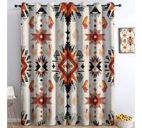 Southwestern Geometric Pattern Curtains, Tribal Aztec Design, Blackout Curtains Printed Thermal Curtain Eyelet Curtain for Bedroom Living Room Nursery Kids Room Cream Orange W 52" x L 72" (2 Panels)