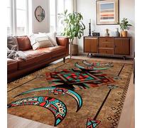 Southwestern Native Area Rug,160x230cm, Rustic Farmhouse Brown Moon Phase Geometric Design Indoor Mat, Soft Thin Non-Slip Easy to Clean Western Carpet for Living Room Bathroom Kitchen Lounge Floor Mat
